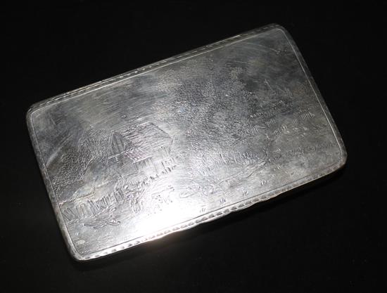 A 19th century continental engraved silver shallow box, 7 oz.